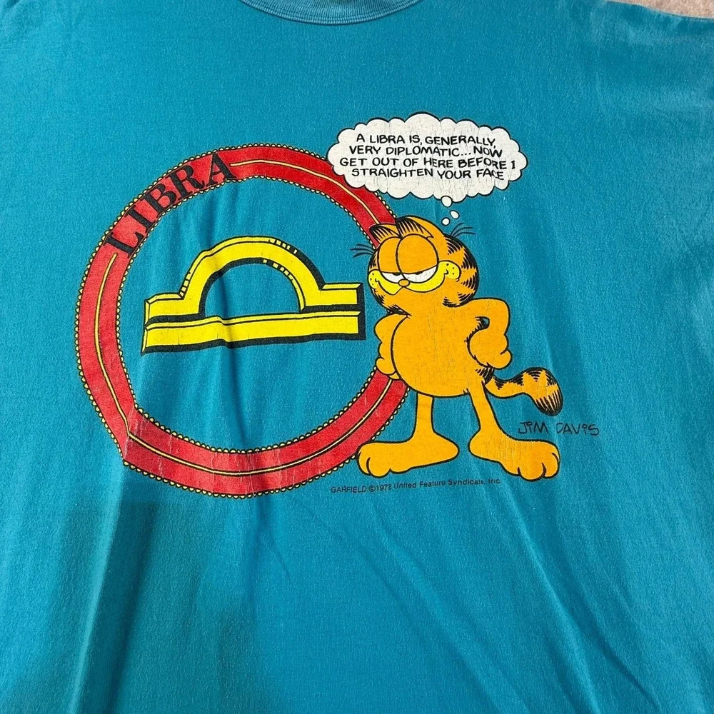 Vintage 1978 Garfield Libra Zodiac Sleep Shirt Applause Teal‎ Blue One Size